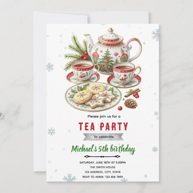 Christmas tea party invitation inbjudningar (Framsida)