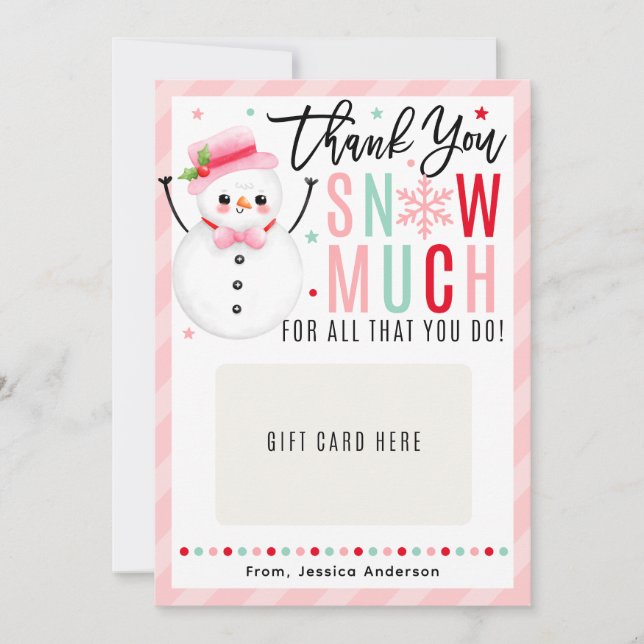 Christmas Teacher Thank You Pink Gift Card Holder Inbjudningar (Framsida)
