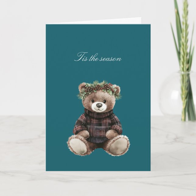 Christmas Teddy Bear in Plaid   Kort (Framsida)