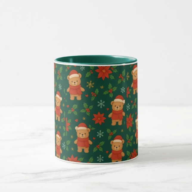 Christmas Teddy Bear Pattern – Cute Green Holiday  Mugg (Center)