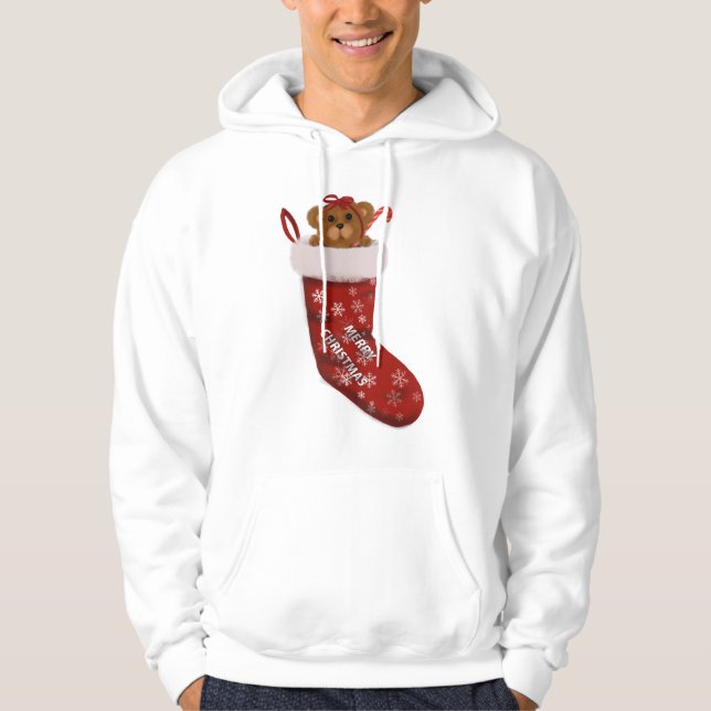 Christmas Teddy Bear Stocking Hoodie (Framsida)