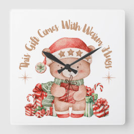 Christmas Teddy Bear Wall Clock Nursery Fyrkantig Klocka