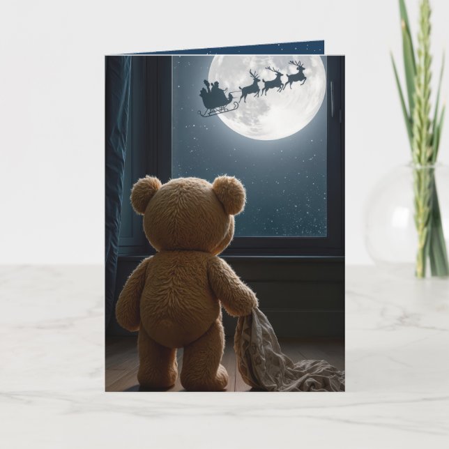 Christmas Teddy Bear Watching Santa Kort (Framsida)