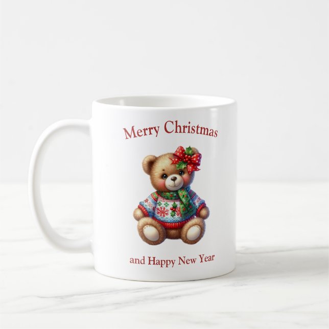 Christmas teddy bear with mistletoe bow kaffemugg (Vänster)