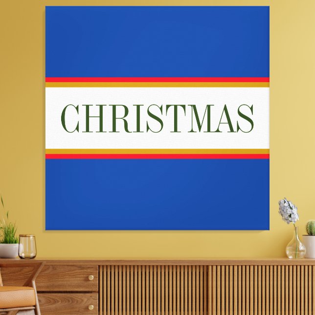 CHRISTMAS Text Festive Alpine Blue White Rand Canvastryck (Insitu (Vardagsrum))