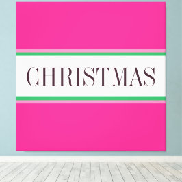 CHRISTMAS Text Festive Bright Rosa White Rand Canvastryck