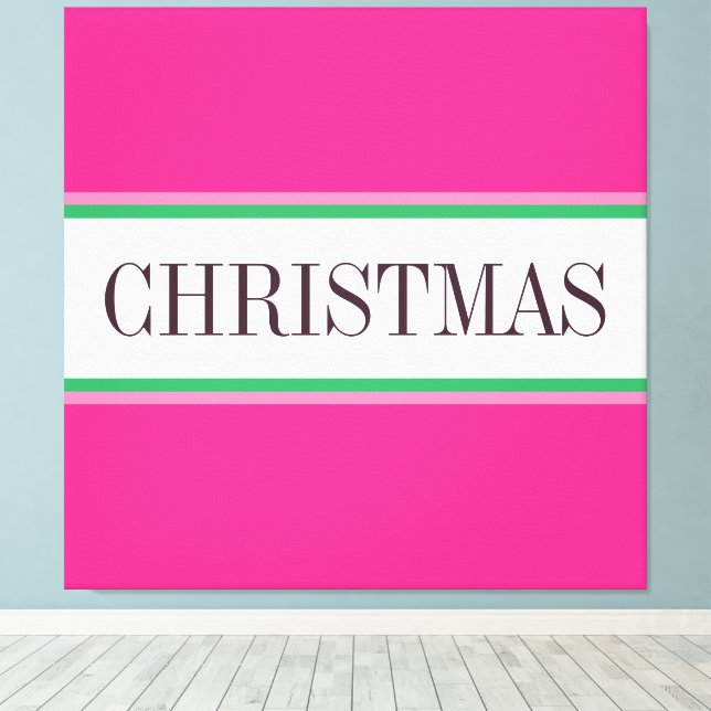 CHRISTMAS Text Festive Bright Rosa White Rand Canvastryck (Insitu (trägolv))