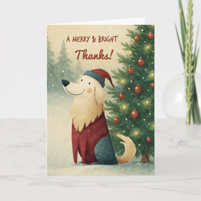 Christmas Thank You Golden Retriever in Santa Hat Kort (Framsida)