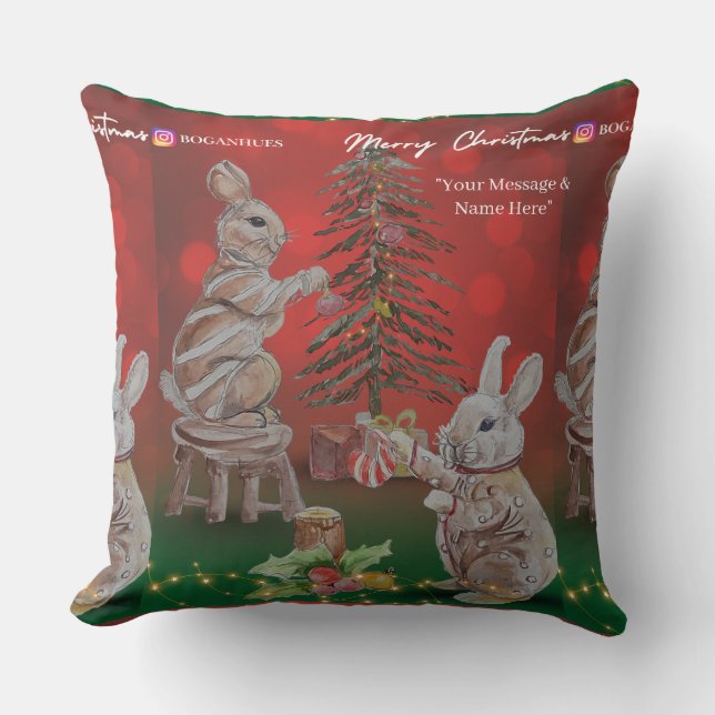 Christmas Theme Bunny Boganhues Artisanal Prints Kudde (Framsida)