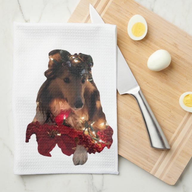 Christmas Theme Sheltie Kökshandduk (Vikt i Fjärdedel)