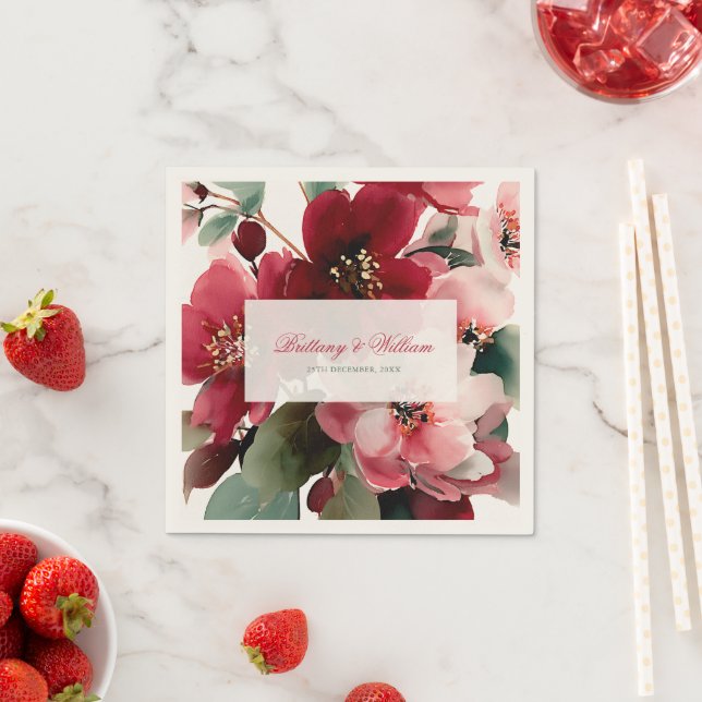  Christmas Themed Red Floral Wedding  Pappersservett (Insitu)