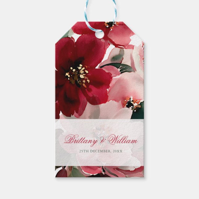  Christmas Themed Red Floral Wedding  Presentetikett (Framsidan)