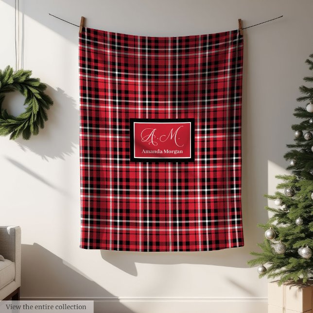 Christmas Throw Blanket Red Black Tartan Style Fleecefilt (Christmas Throw Blanket Red Black Tartan Style)