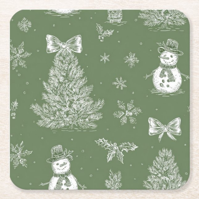 Christmas toile coaster underlägg papper kvadrat (Framsidan)