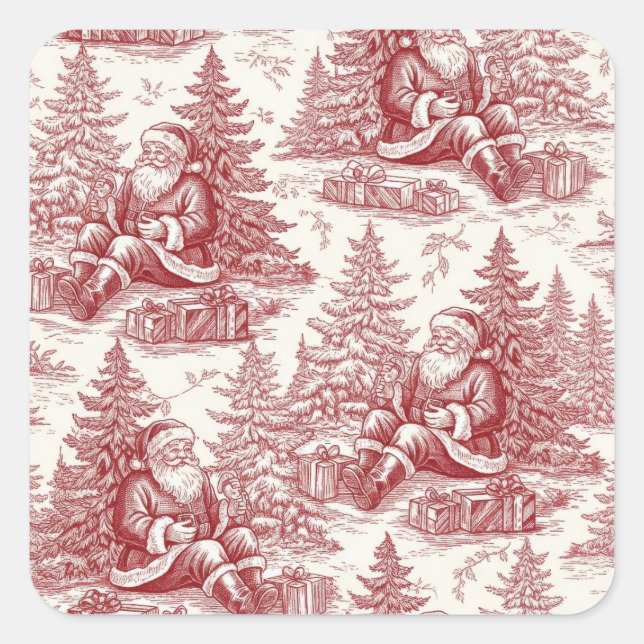 Christmas toile sticker fyrkantigt klistermärke (Framsida)