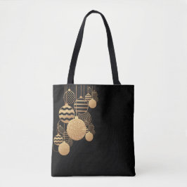 Christmas tote bag with baubles - black background tygkasse