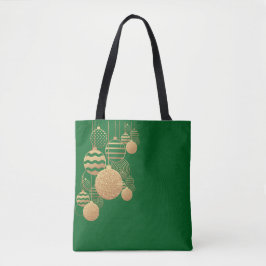 Christmas tote bag with baubles - green background tygkasse