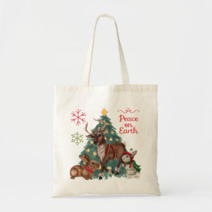 Christmas tote with Woodland ANimals Tygkasse