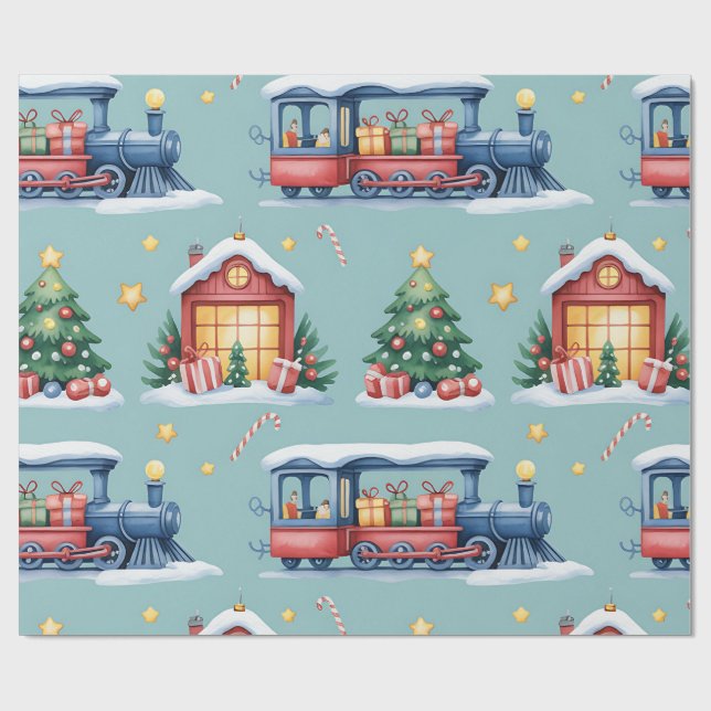 Christmas Toyland & Trains Wrapping Paper for Kids Presentpapper (Platt)