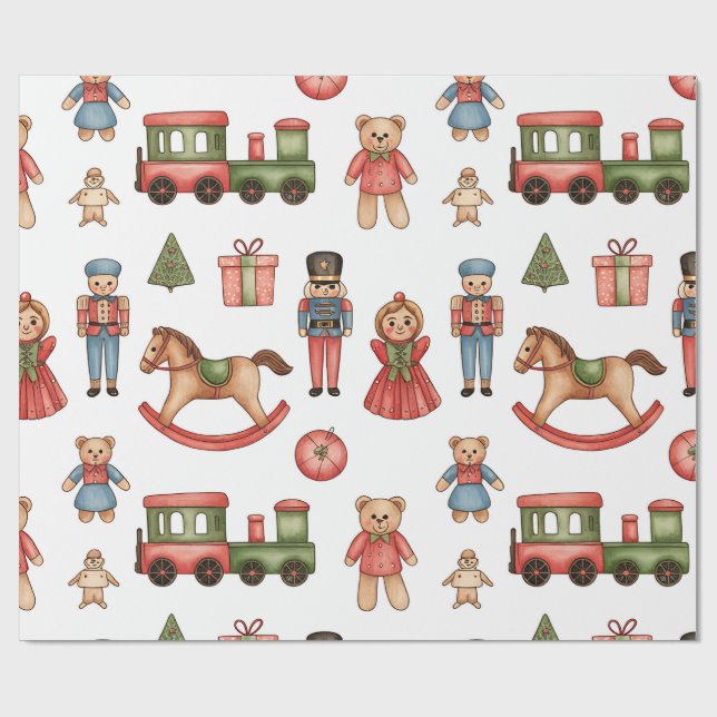 Christmas Toyland & Trains Wrapping Paper for Kids Presentpapper (Platt)
