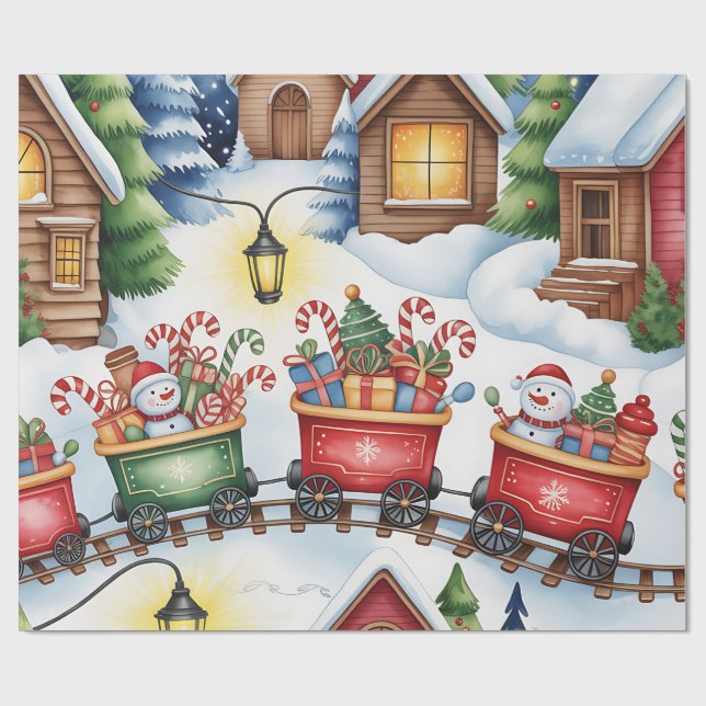 Christmas Toyland & Trains Wrapping Paper for Kids Presentpapper (Platt)