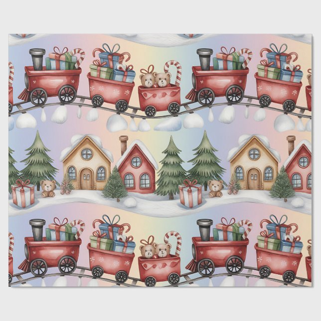 Christmas Toyland & Trains Wrapping Paper for Kids Presentpapper (Platt)