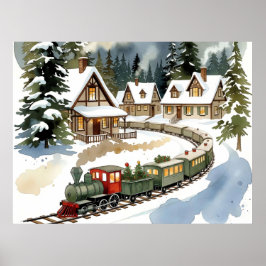 Christmas Train Around Cozy Chalet Village Poster