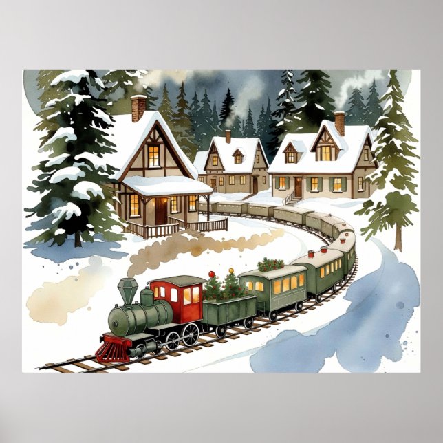 Christmas Train Around Cozy Chalet Village Poster (Framsidan)