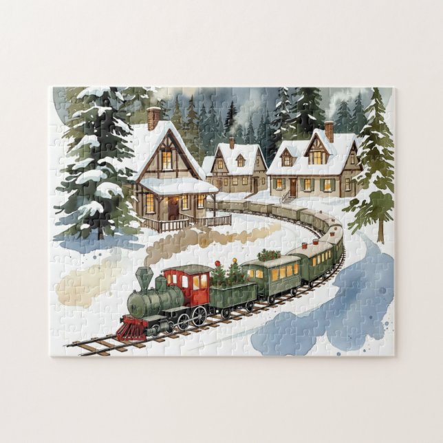 Christmas Train Around Cozy Chalet Village Puzzle Pussel (Horisontell)
