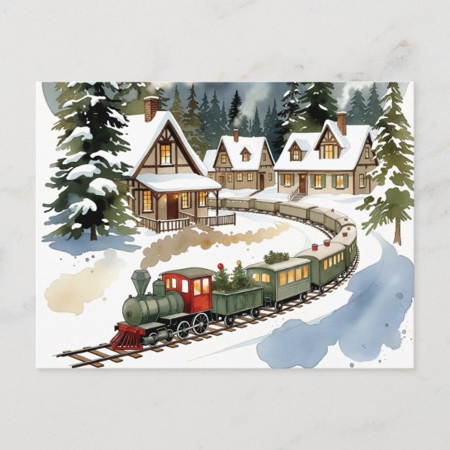 Christmas Train Around Cozy Chalet Village Vykort (Framsida)