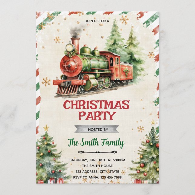 Christmas Train party Invitation Inbjudningar (Framsida)