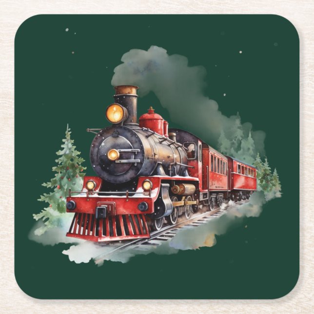 Christmas Train Underlägg Papper Kvadrat (Framsidan)