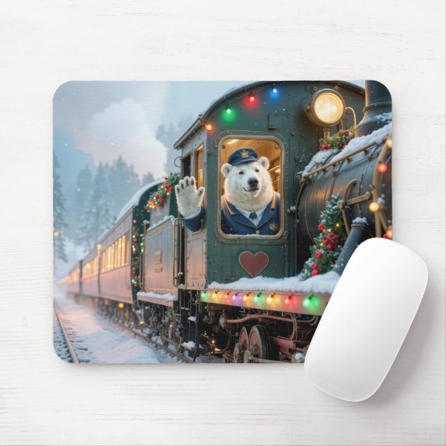 Christmas Train With Waving Polar Bear Musmatta (Med mus)