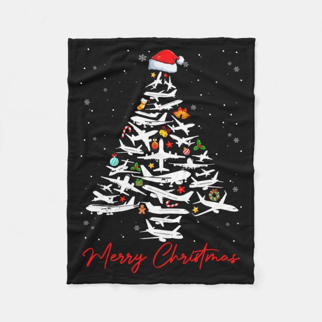 Christmas Tree Airplanes Lots Merry Christmas Men  Fleecefilt (Framsidan)
