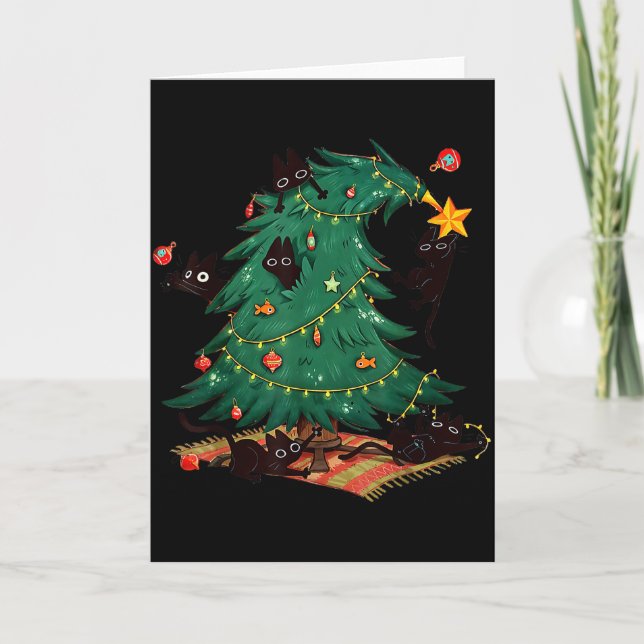 Christmas Tree And Cat Cute Christmas Cat Lover  Kort (Framsida)