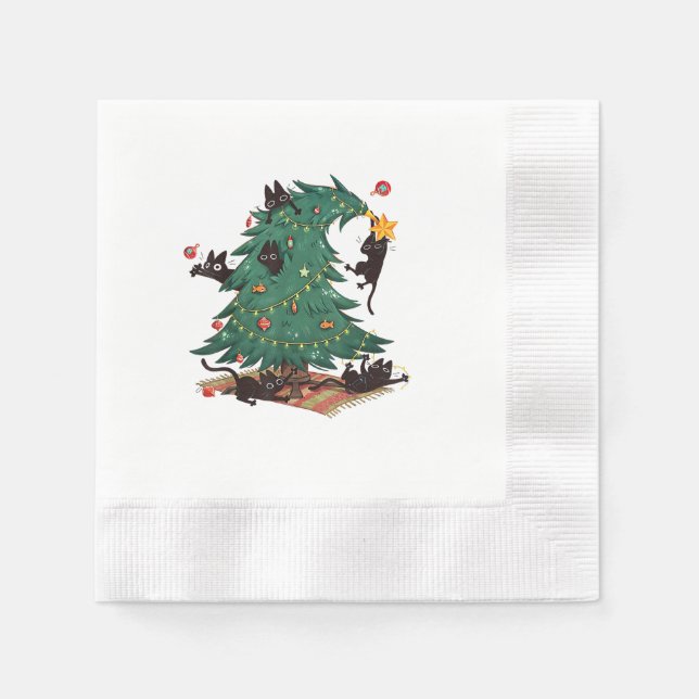 Christmas Tree and Cat Cute Christmas Cat Lover Pappersservett (Framsidan)