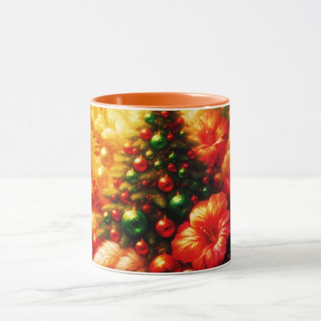 Christmas Tree and Flowers on Personalized Coffee Mugg (Center)