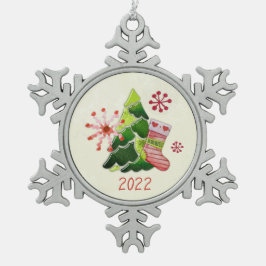 Christmas Tree and Stocking Whimsey Snöflinga Pewter Julgransprydnad