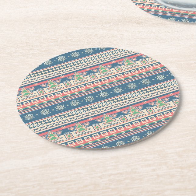Christmas Tree Aztec Style Paper Underlägg Papper Rund (Vinklad)