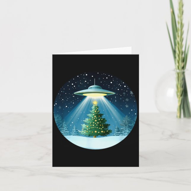 Christmas Tree Beamed By Ufo For Interstellar Holi Kort (Framsida)