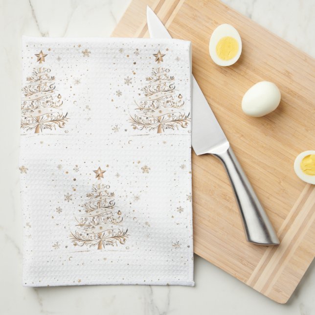 Christmas Tree Beige Seamless Pattern Kökshandduk (Vikt i Fjärdedel)