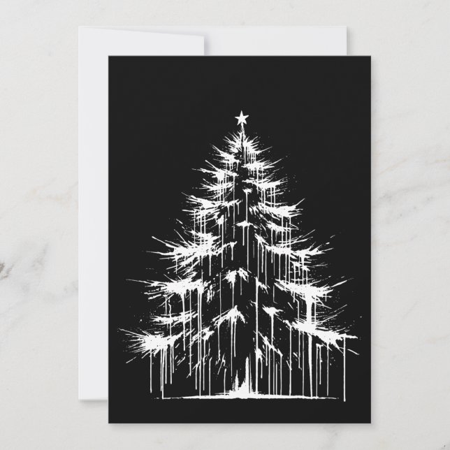 Christmas Tree Black & White Grunge Chic Aesthetic Julkort (Framsida)