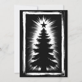 Christmas Tree Black & White Grunge & Distressed Julkort