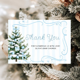 Christmas Tree Blue Winter Baby Shower Thank You  Kort