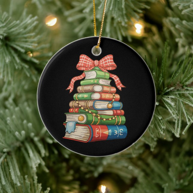 Christmas Tree Books Bow Reading Librarian Teacher Julgransprydnad Keramik (Träd)