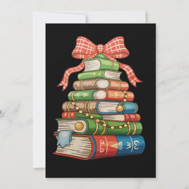 Christmas Tree Books Bow Reading Librarian Teacher Julkort (Framsida)