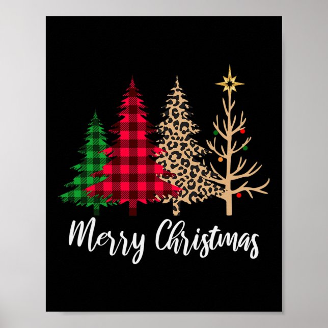 Christmas Tree Buffalo Plaid Red Green Leopard Xma Poster (Framsidan)