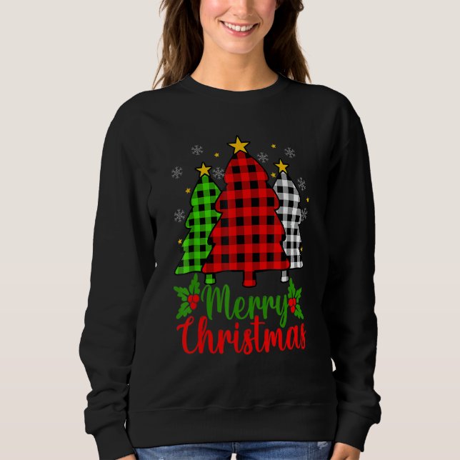 Christmas Tree Buffalo Plaid Red White Green Xmas  T Shirt (Framsida)