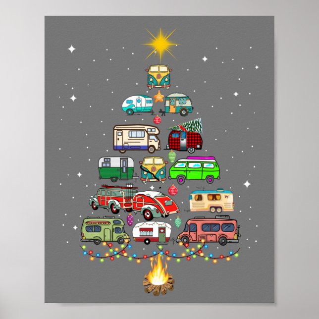 Christmas Tree Camper Vehicles Camping RVing Trail Poster (Framsidan)