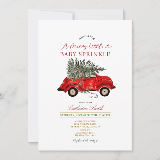 Christmas Tree Car Baby Sprinkle Invitation Inbjudningar (Framsida)